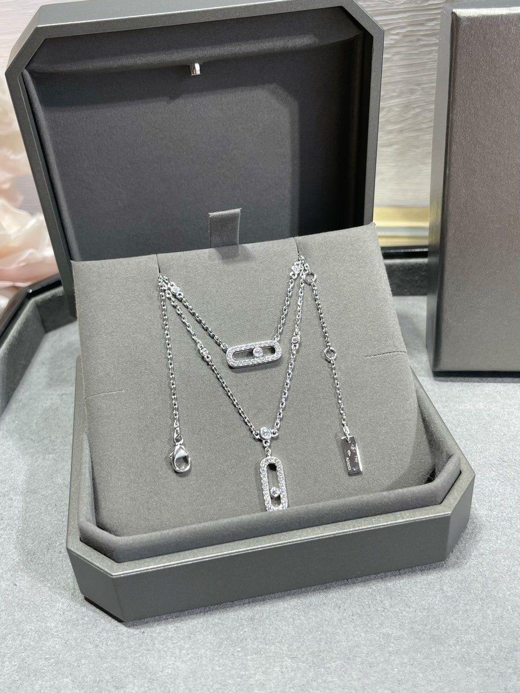 [Twinkle jewelrys]MOVE 2 ROW DIAMOND NECKLACE