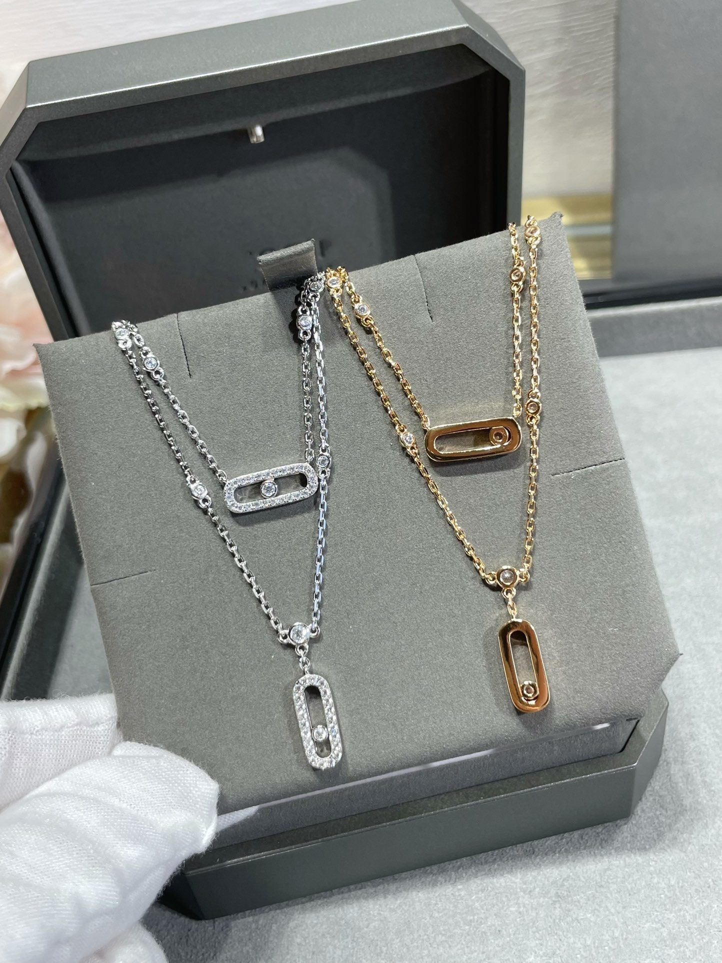 [Twinkle jewelrys]MOVE 2 ROW DIAMOND NECKLACE