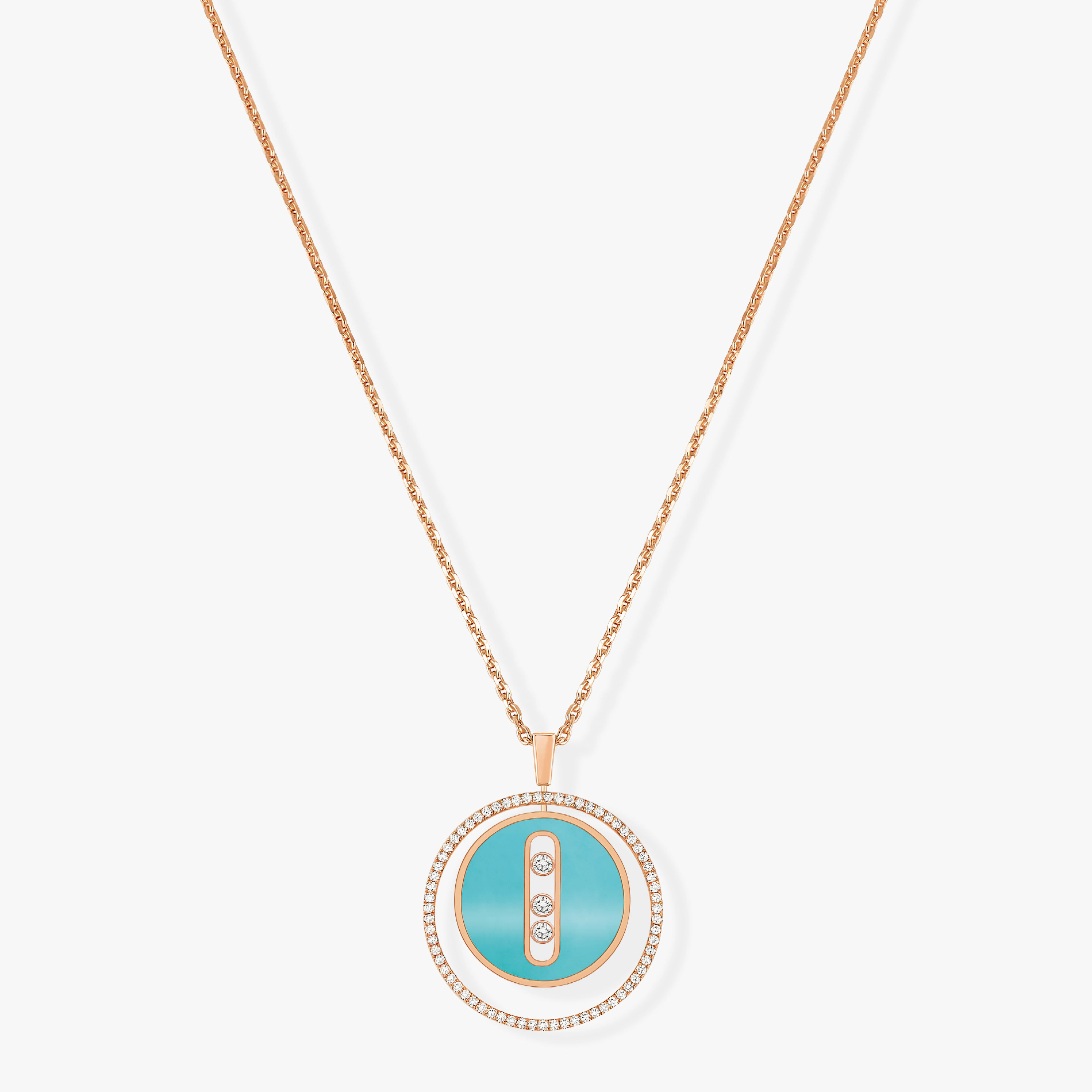 [Twinkle jewelrys]LUCKY MOVE 3 DIAMONDS TURQUOISE PINK GOLD DIAMOND NECKLACE