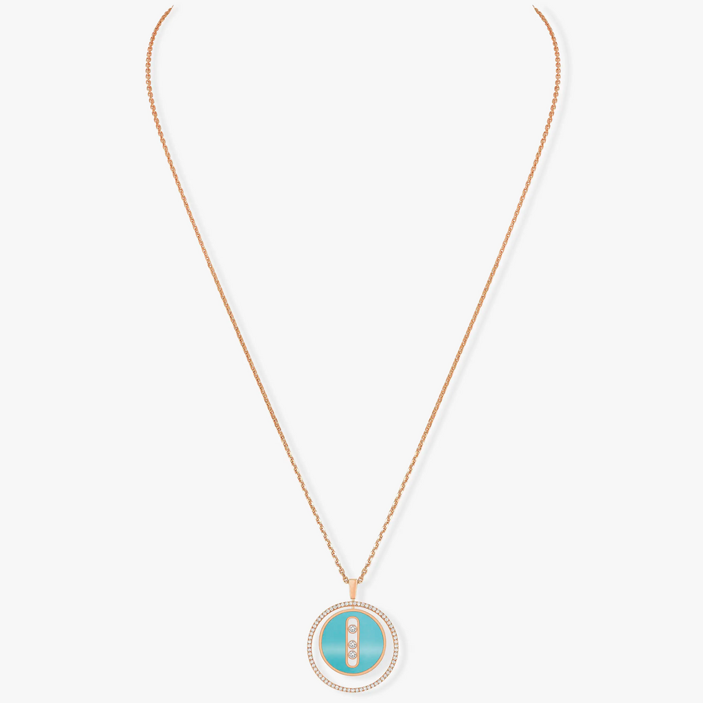 [Twinkle jewelrys]LUCKY MOVE 3 DIAMONDS TURQUOISE PINK GOLD DIAMOND NECKLACE