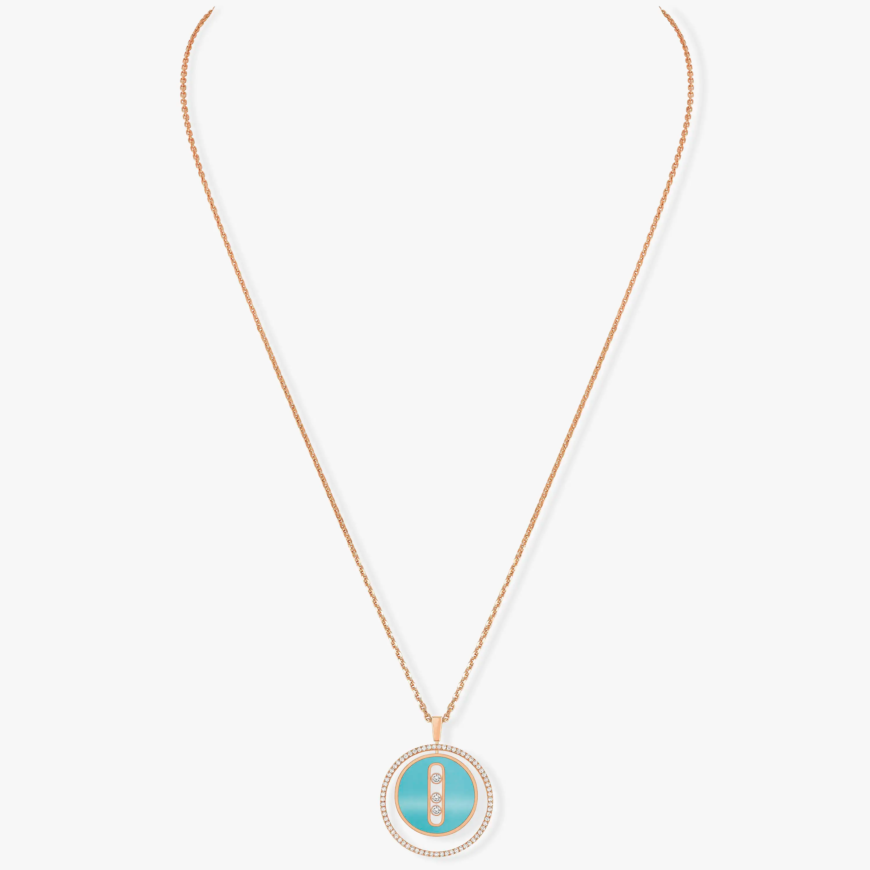 [Twinkle jewelrys]LUCKY MOVE 3 DIAMONDS TURQUOISE PINK GOLD DIAMOND NECKLACE