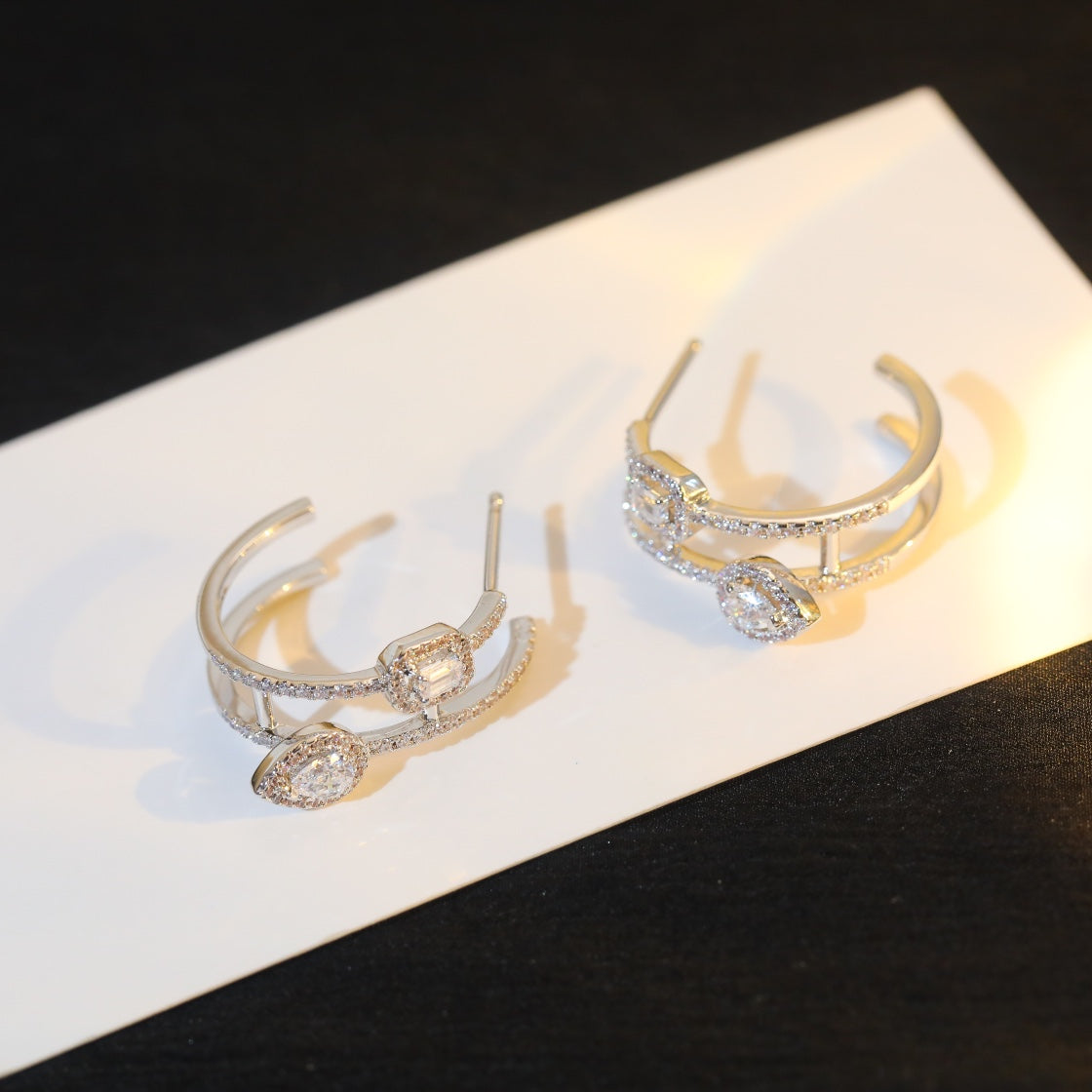 [Twinkle jewelrys]CREOLES MY TWIN 2 RANGS SILVER DIAMOND EARRINGS