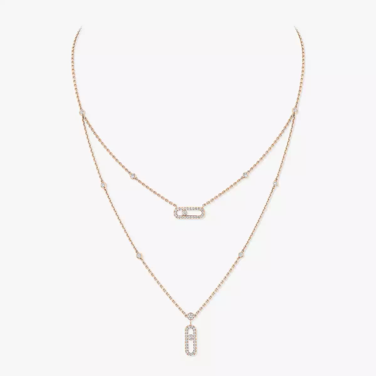 [Twinkle jewelrys]2 Rows Rose Gold Diamond Pave_ Necklace Move Uno