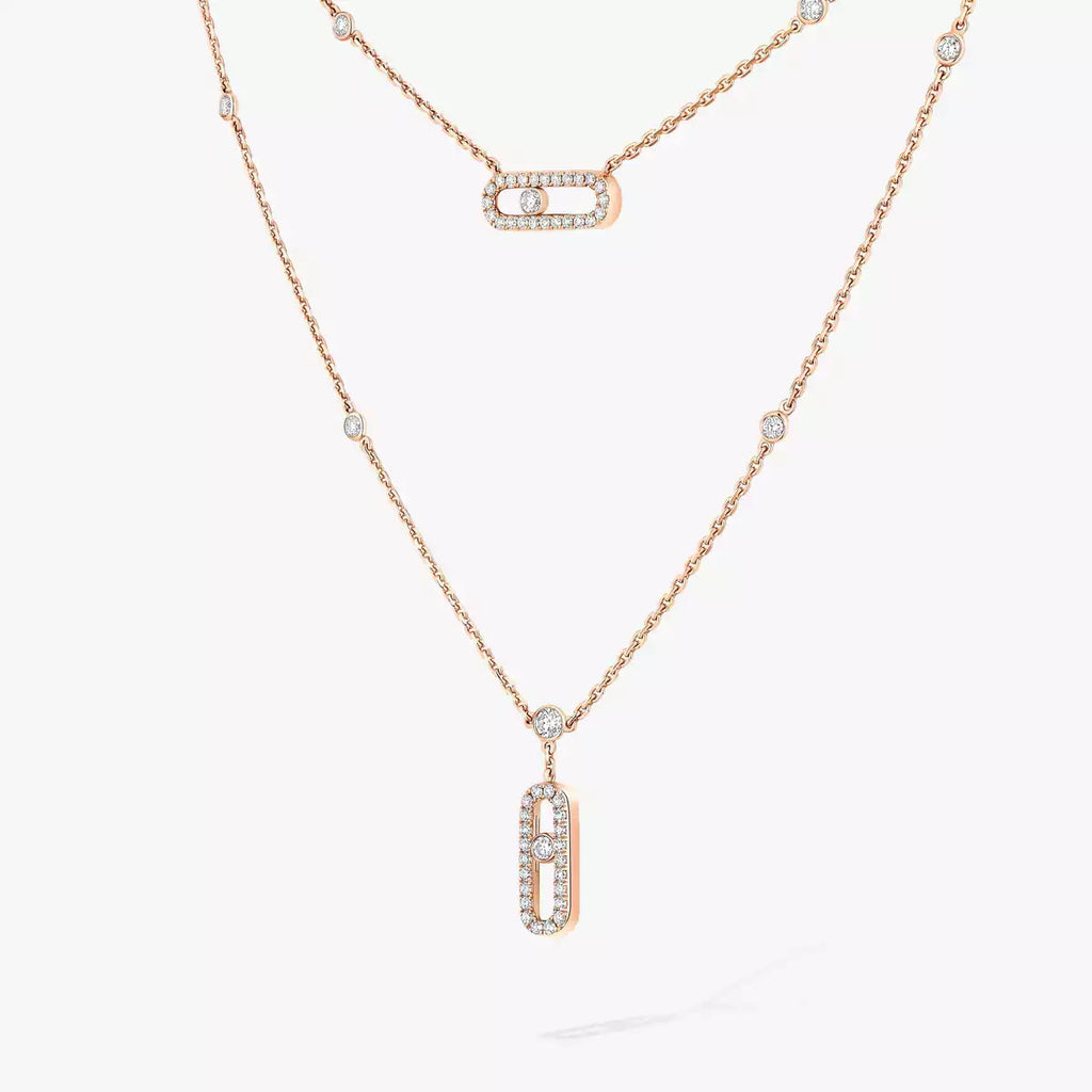 [Twinkle jewelrys]2 Rows Rose Gold Diamond Pave_ Necklace Move Uno