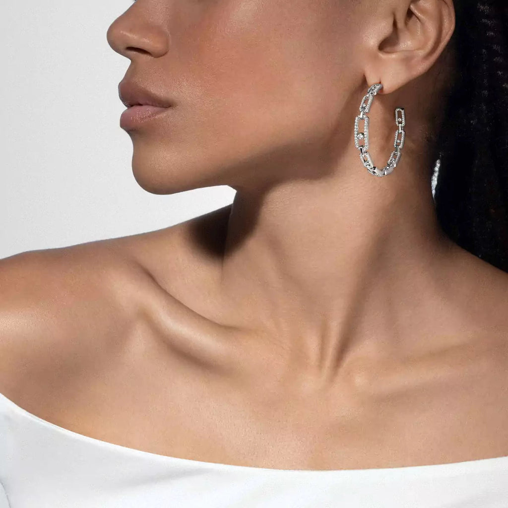 [[Twinkle jewelrys]Move Link Diamond Hoop Earrings